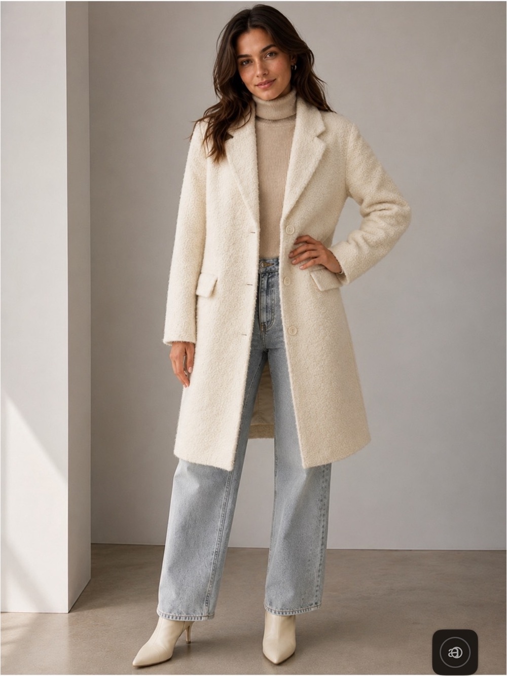 Zara Cream Textured Long Coat